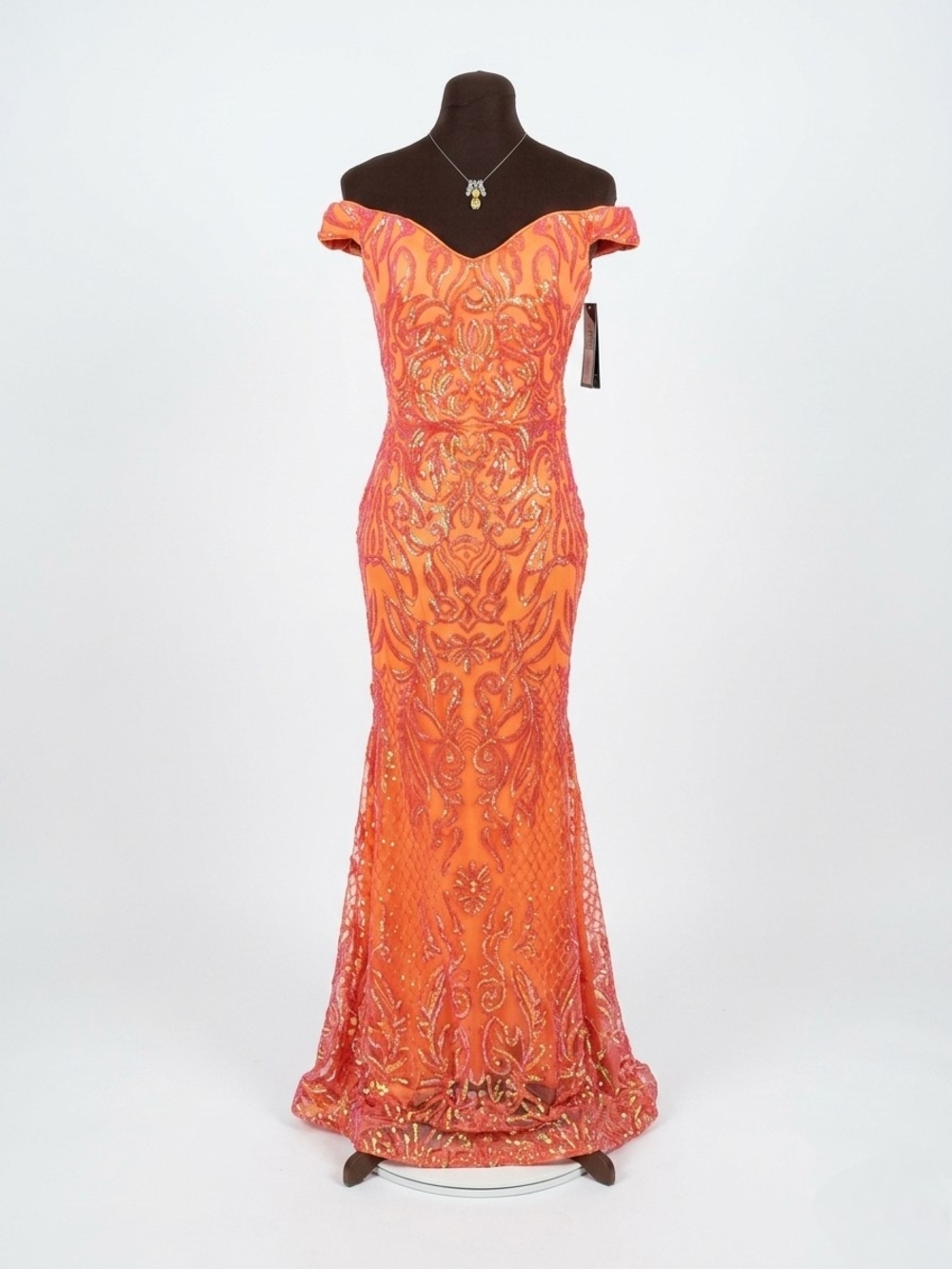 New Off-Shoulder Tangerine Sequin Evening Dress